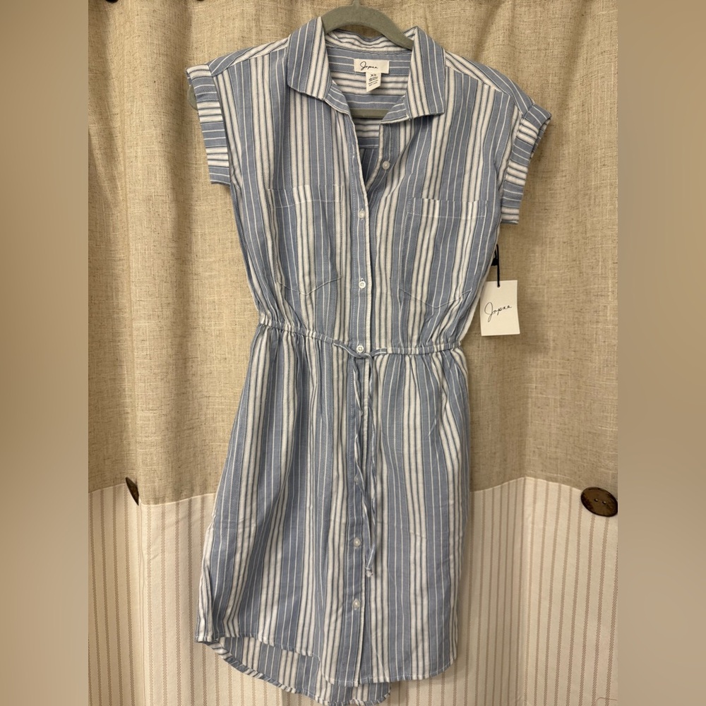 Japna Blue and White Striped Midi Dress